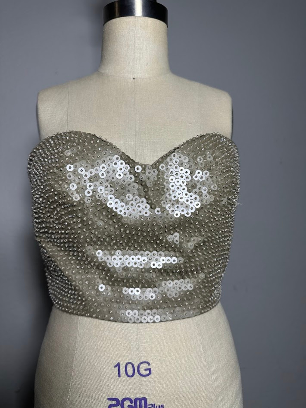 Bebe Strapless Sequin Bustier Top Womens XS Grey Olive Y2K